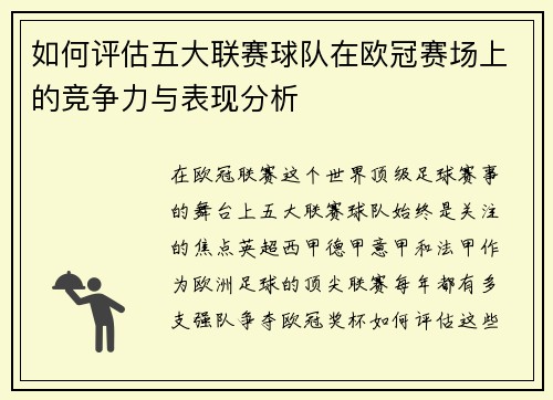 如何评估五大联赛球队在欧冠赛场上的竞争力与表现分析